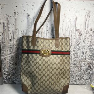 Gucci Authentic Brown Monogram Tote Signature Stripe